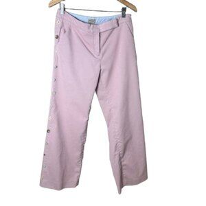 ANTHROPOLOGIE Elevenses Pink Corduroy Button Detail Wide Leg Trousers Pants Sz 8